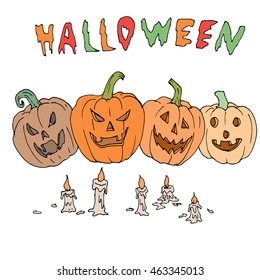 Vector seamless pattern for Halloween. Pumpkin, ghost, candles and other items on  theme. Bright cartoon   