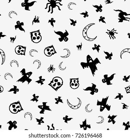 Vector seamless pattern of halloween. Pumpkin candle lantern, witch broom and hat. hand drawn vector stock illustration