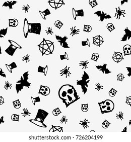 Vector seamless pattern of halloween. Pumpkin candle lantern, witch broom and hat. hand drawn vector stock illustration