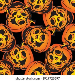 Vector seamless pattern of halloween pumpkins on black background