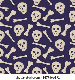 vector seamless pattern for Halloween: skull and bones. Hand-drawn flat illustration