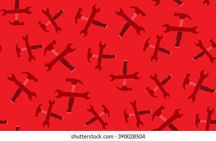 Vector seamless pattern of hammer and key