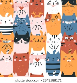 Vector seamless pattern with hand draw cats. illlustrations