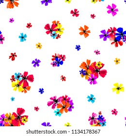 Vector seamless pattern with hand drawing wild flowers, colorful botanical illustration, floral elements, hand drawn repeatable background. Artistic backdrop.