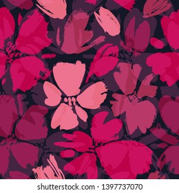 Vector seamless pattern with hand drawing wild flowers, colorful botanical illustration, floral elements, hand drawn repeatable background. Artistic backdrop.