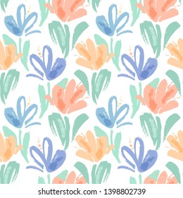  Vector seamless pattern with hand drawing wild flowers, colorful botanical illustration, floral elements, hand drawn repeatable background. Artistic backdrop.