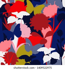 Vector seamless pattern with hand drawing colorful botanical illustration, floral elements in vector design for fashion,fabric,web,wallpaper and all prints