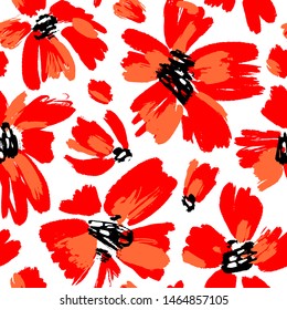 Vector seamless pattern with hand drawing wild flowers, colorful botanical illustration, floral elements, hand drawn repeatable background. Artistic backdrop.