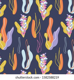 Vector seamless pattern with hand drawing exotic leaves and flowers ,colorful botanical illustration.Hand drawn repeatable background for fabric and prints,bedding;textile; scrapbooking; wallpaper