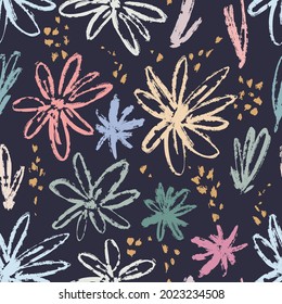 Vector seamless pattern with hand drawing wild flowers, colorful botanical illustration, floral elements, hand drawn repeatable background. Artistic backdrop.