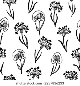 Vector seamless pattern with hand drawing  flowers, botanical illustration, floral elements, hand drawn repeatable background. Romantic floral background.