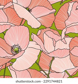 Vector seamless pattern with hand drawing wild flowers, colorful botanical illustration, floral elements, hand drawn repeatable background. Artistic backdrop.