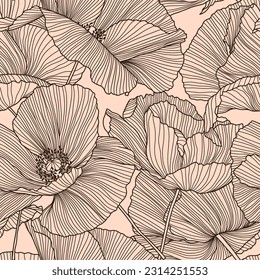 Vector seamless pattern with hand drawing wild flowers, colorful botanical illustration, floral elements, hand drawn repeatable background. Artistic backdrop.