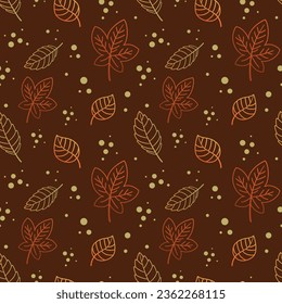 Vector seamless pattern with hand drawing colorful yellow, orange, red leaves, hand drawing repeating background.