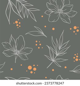 Vector seamless pattern with hand drawing wild plants, floral elements, hand drawing repeating background.