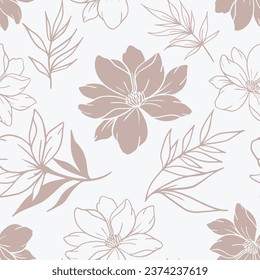 Vector seamless pattern with hand drawing wild plants, floral elements, hand drawing repeating background.