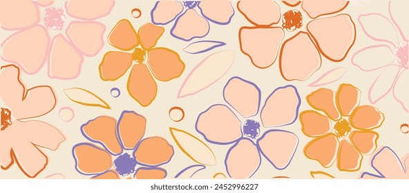 Vector seamless pattern with hand drawing flowers. Summer botanical background.