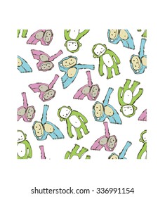 Vector seamless pattern with hand drawing funny  baby monkeys. Symbol of new year. Funny  animals for holidays design and wrapping paper.