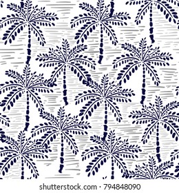 Vector seamless pattern of hand drawing forest for summer tropical prints mixed with monotone hand painting stripe and exotic trees on white.