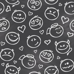 Vector Seamless Pattern Of Hand Drawn Faces On Chalkboard