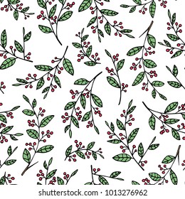 Vector seamless pattern with hand drawn leaves. Ink drawing, graphic style, perfect for prints and patterns