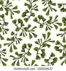 Vector seamless pattern with hand drawn Ginkgo biloba leaves. Ink drawing, graphic style, perfect for prints and patterns
