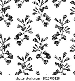 Vector seamless pattern with hand drawn Ginkgo biloba leaves. Ink drawing, graphic style, perfect for prints and patterns