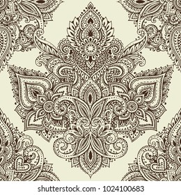 Vector seamless pattern with hand drawn henna mehndi floral elements. Beautiful endless background in oriental indian style