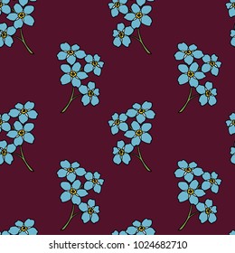 Vector seamless pattern with hand drawn forget-me-not flowers. Beautiful floral design elements, perfect for prints and patterns