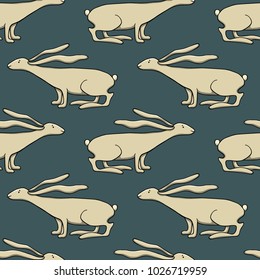 Vector seamless pattern with hand drawn sitting hares. Beautiful  animal design elements. Perfect Easter pattern