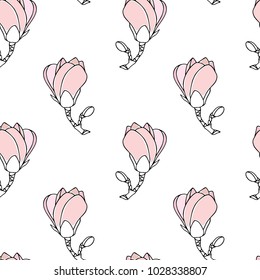 Vector seamless pattern with hand drawn magnolia flowers. Beautiful floral design elements, perfect for prints and patterns