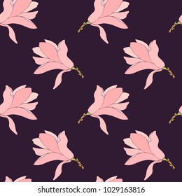 Vector seamless pattern with hand drawn magnolia flowers. Beautiful floral design elements, perfect for prints and patterns