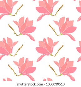 Vector seamless pattern with hand drawn magnolia flowers. Beautiful floral design elements, perfect for prints and patterns