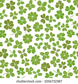 Vector seamless pattern with hand drawn clover leaves.  Beautiful drawing, perfect for Saint Patrick's Day celebration