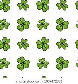 Vector seamless pattern with hand drawn clover leaves. Beautiful drawing, perfect for Saint Patrick's Day celebration