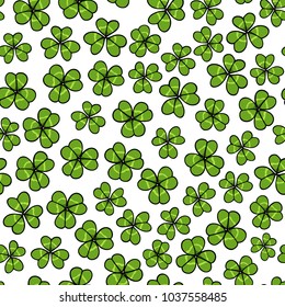 Vector seamless pattern with hand drawn clover leaves.  Beautiful drawing, perfect for Saint Patrick's Day celebration