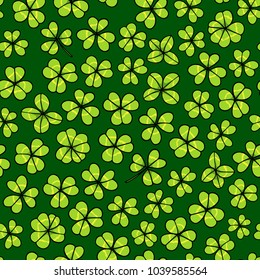 Vector seamless pattern with hand drawn clover leaves.  Beautiful drawing, perfect for Saint Patrick's Day celebration