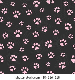 Vector seamless pattern with hand drawn Cat footprint. Traces of cat or dog Textile Pattern.