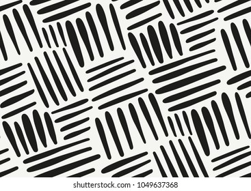 Vector seamless pattern with hand drawn brush strokes and stripes hand painted. Black and white colors.