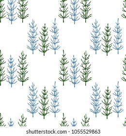 Vector seamless pattern with hand drawn field horsetails. Beautiful floral design elements,  ink drawing.