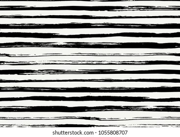 Vector seamless pattern with hand drawn rough textured brush strokes and stripes hand painted. Black and white colors.
