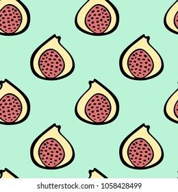 Vector seamless pattern with hand drawn fig. Beautiful ink drawing, heavy contour, graphic style. Food design elements.