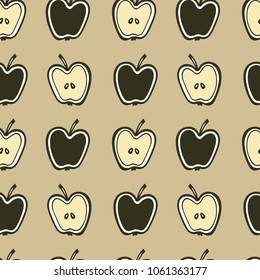 Vector seamless pattern with hand drawn apples. Beautiful ink drawing, heavy contour, graphic style. Food design elements.