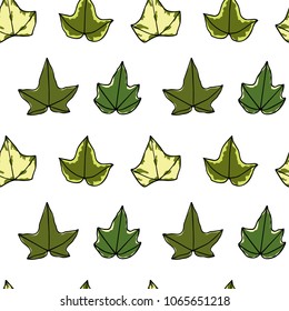 Vector Seamless Pattern With Hand Drawn English Ivy Leaves. Beautiful Floral Design Elements,  Ink Drawing.