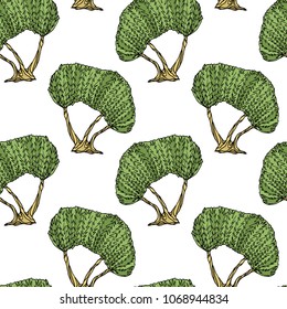 Vector seamless pattern with hand drawn olive trees. Beautiful floral design elements,  ink drawing, abstract style.