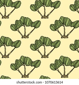 Vector seamless pattern with hand drawn olive trees. Beautiful floral design elements,  ink drawing, abstract style.