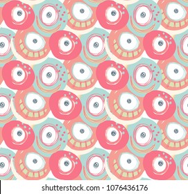Vector seamless pattern with hand drawn abstract shapes, scribbles. Stains and spots of paint. Creative background. Freehand style. Design with doodle. Wallpaper, textile, wrapping, cover