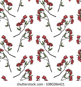 Vector seamless pattern with hand drawn spring blooming twigs. Beautiful design elements, ink drawing