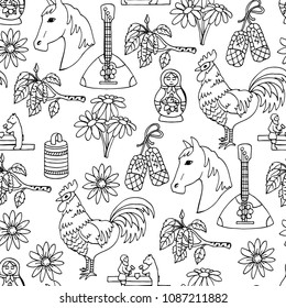Vector seamless pattern with hand drawn of Russia on white color. Pattern on the theme of travel, tourism. Background for use in design
