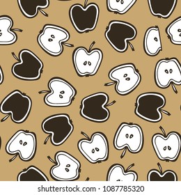 Vector seamless pattern with hand drawn apples. Beautiful ink drawing, heavy contour, graphic style. Food design elements.